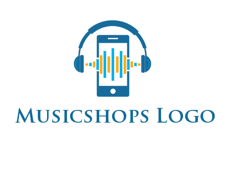 music sound waves on mobile with headphones logo