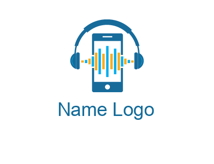 music sound waves on mobile with headphones logo