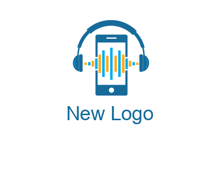 music sound waves on mobile with headphones logo