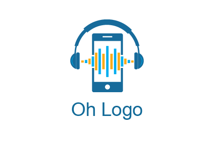 music sound waves on mobile with headphones logo