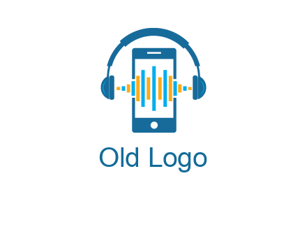 music sound waves on mobile with headphones logo