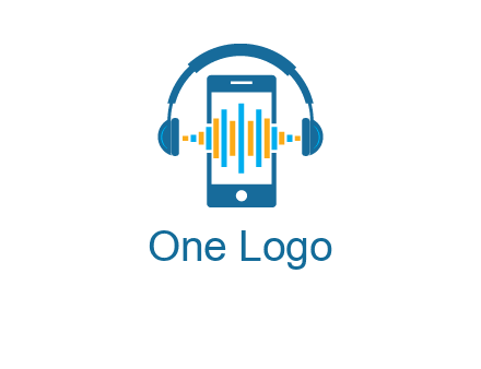 music sound waves on mobile with headphones logo