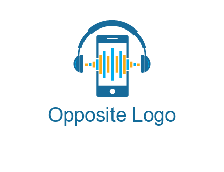 music sound waves on mobile with headphones logo