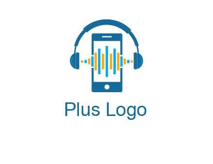 music sound waves on mobile with headphones logo