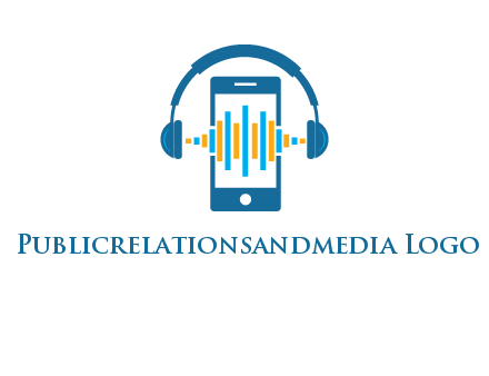 music sound waves on mobile with headphones logo