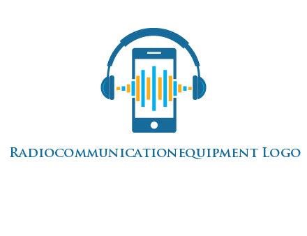 music sound waves on mobile with headphones logo