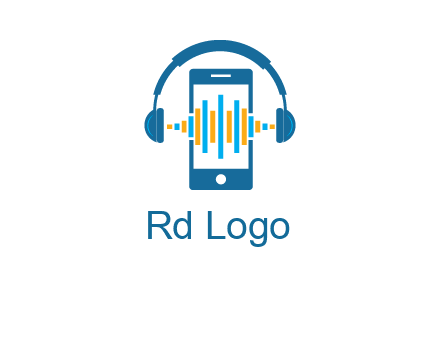 music sound waves on mobile with headphones logo