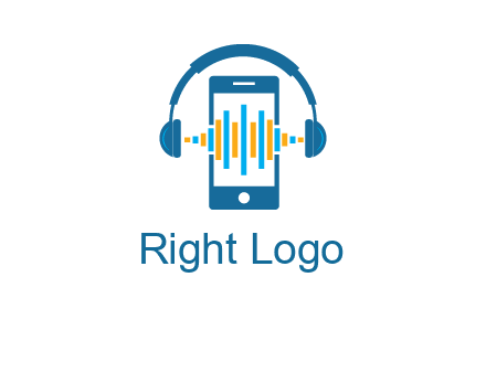 music sound waves on mobile with headphones logo