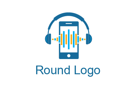 music sound waves on mobile with headphones logo