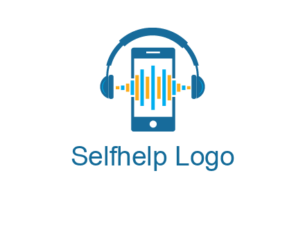 music sound waves on mobile with headphones logo