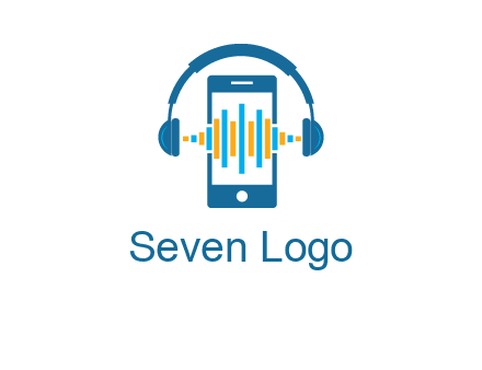 music sound waves on mobile with headphones logo