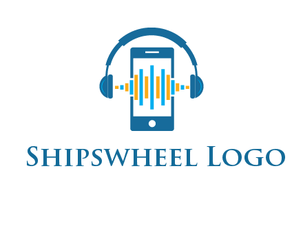 music sound waves on mobile with headphones logo