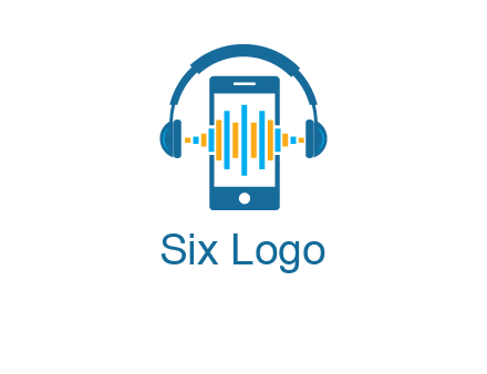 music sound waves on mobile with headphones logo