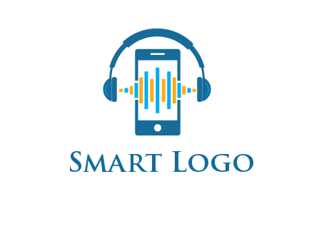 music sound waves on mobile with headphones logo