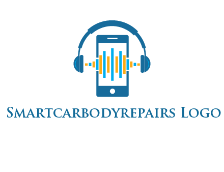 music sound waves on mobile with headphones logo