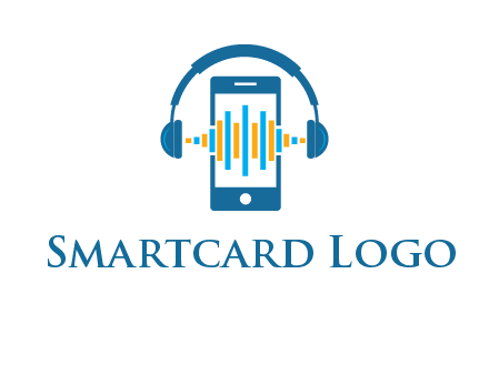music sound waves on mobile with headphones logo