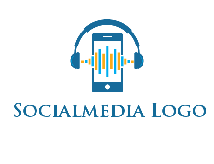 music sound waves on mobile with headphones logo