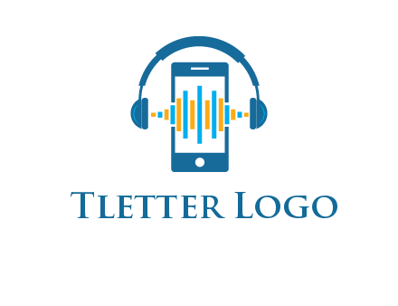 music sound waves on mobile with headphones logo