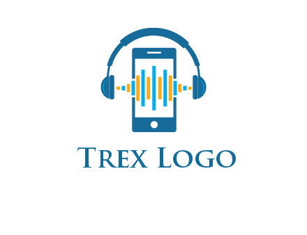 music sound waves on mobile with headphones logo