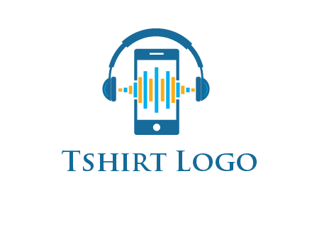 music sound waves on mobile with headphones logo
