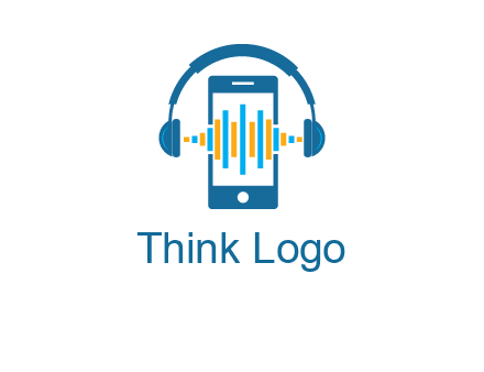 music sound waves on mobile with headphones logo