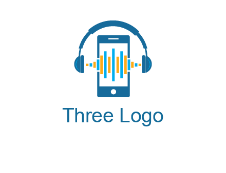 music sound waves on mobile with headphones logo