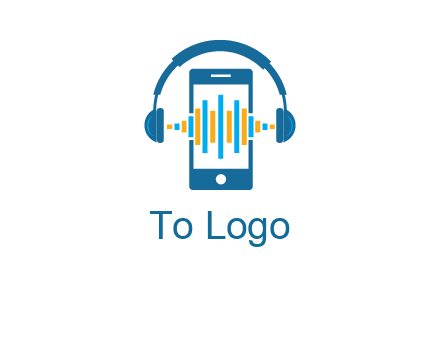 music sound waves on mobile with headphones logo