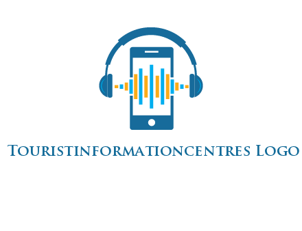 music sound waves on mobile with headphones logo