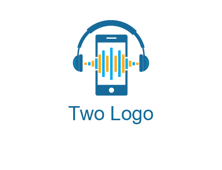 music sound waves on mobile with headphones logo