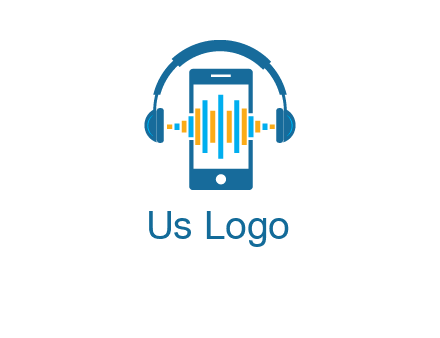 music sound waves on mobile with headphones logo