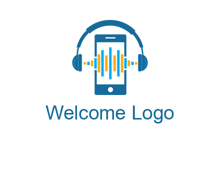 music sound waves on mobile with headphones logo