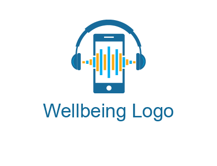 music sound waves on mobile with headphones logo