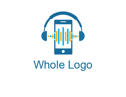 music sound waves on mobile with headphones logo