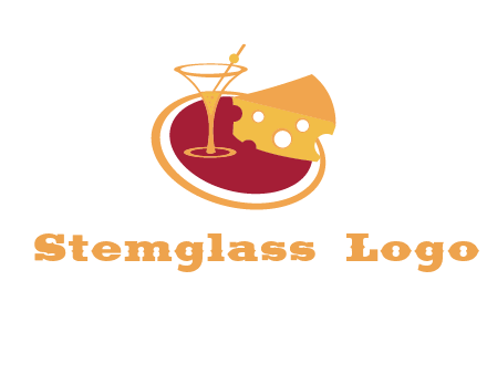 cheese and vine glass on circle