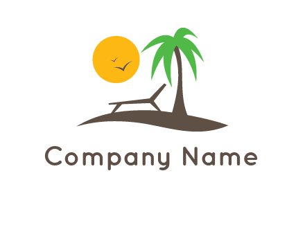 chair on beach and palm tree icon