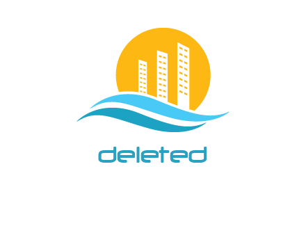 building on river logo
