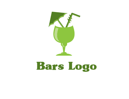 cocktail glass with umbrella and straw logo