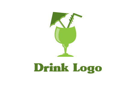 cocktail glass with umbrella and straw logo