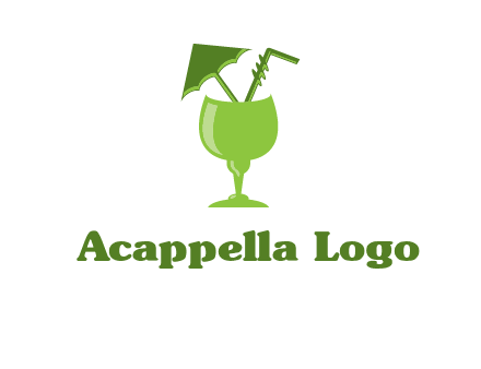 cocktail glass with umbrella and straw logo