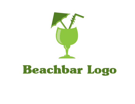 cocktail glass with umbrella and straw logo