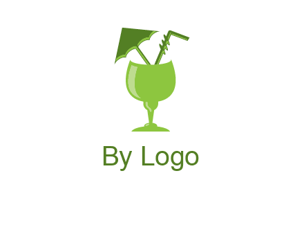 cocktail glass with umbrella and straw logo