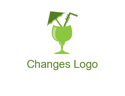 cocktail glass with umbrella and straw logo