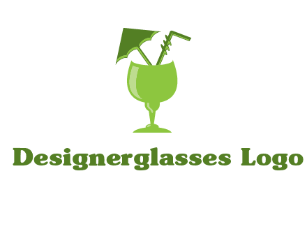 cocktail glass with umbrella and straw logo