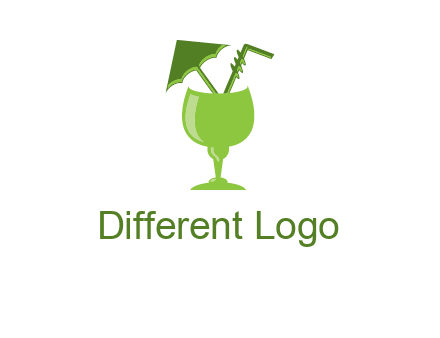 cocktail glass with umbrella and straw logo