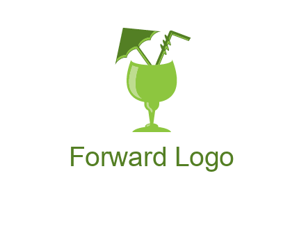 cocktail glass with umbrella and straw logo