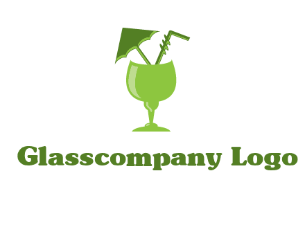 cocktail glass with umbrella and straw logo