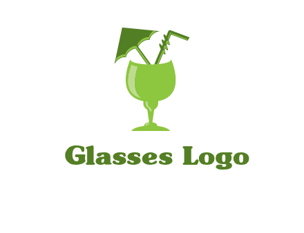 cocktail glass with umbrella and straw logo