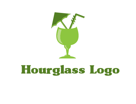 cocktail glass with umbrella and straw logo