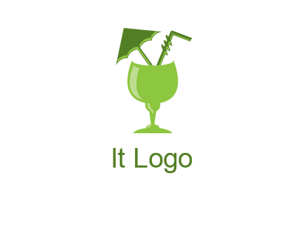 cocktail glass with umbrella and straw logo