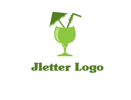cocktail glass with umbrella and straw logo